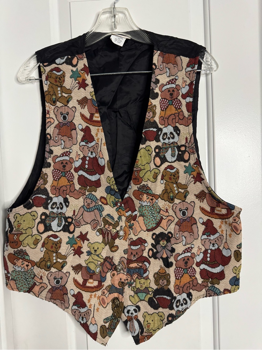 Vintage Backroad Blues Teddy Bear 90s Xmas Tapestry Vest Size Large